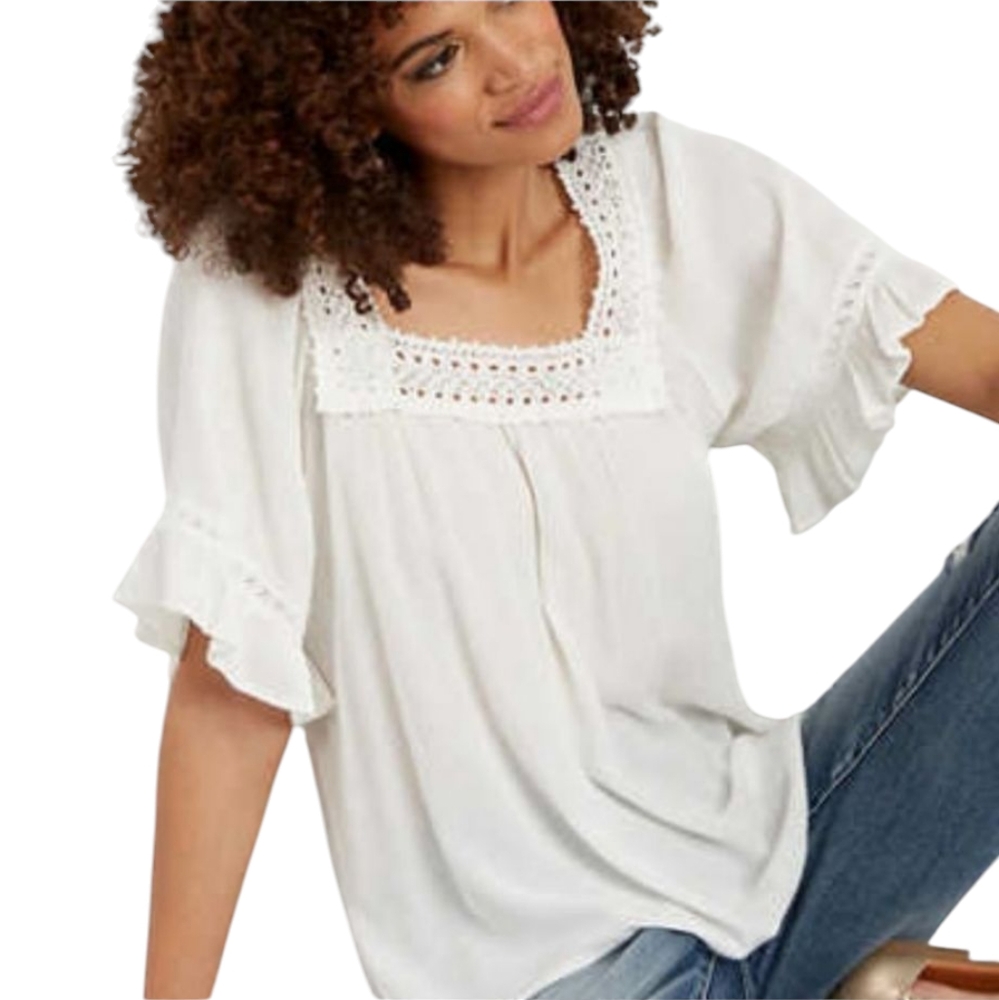 Boho Square Neck Cocheted Top - Sz XS